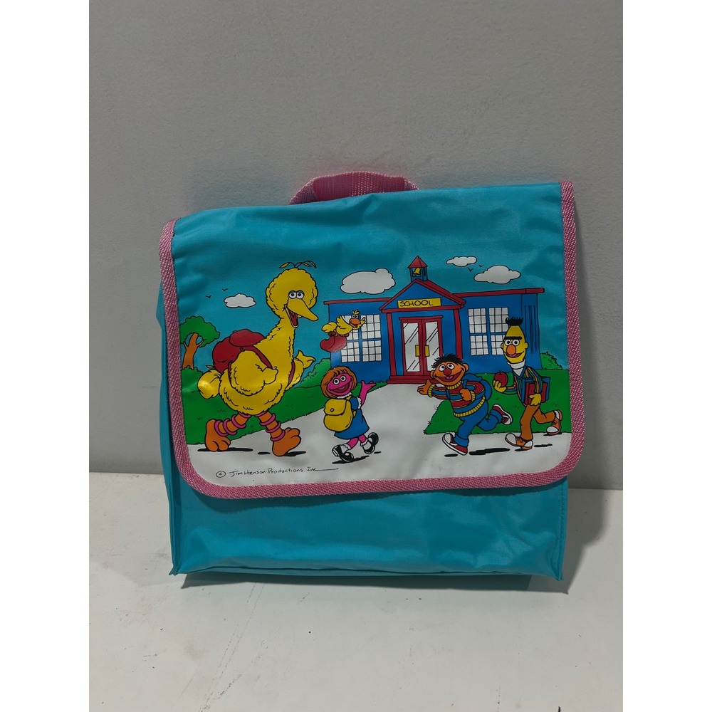 Vintage Sesame Street Big Bird Ernie Bert Toddler Backpack Teal Pink Jim Henson